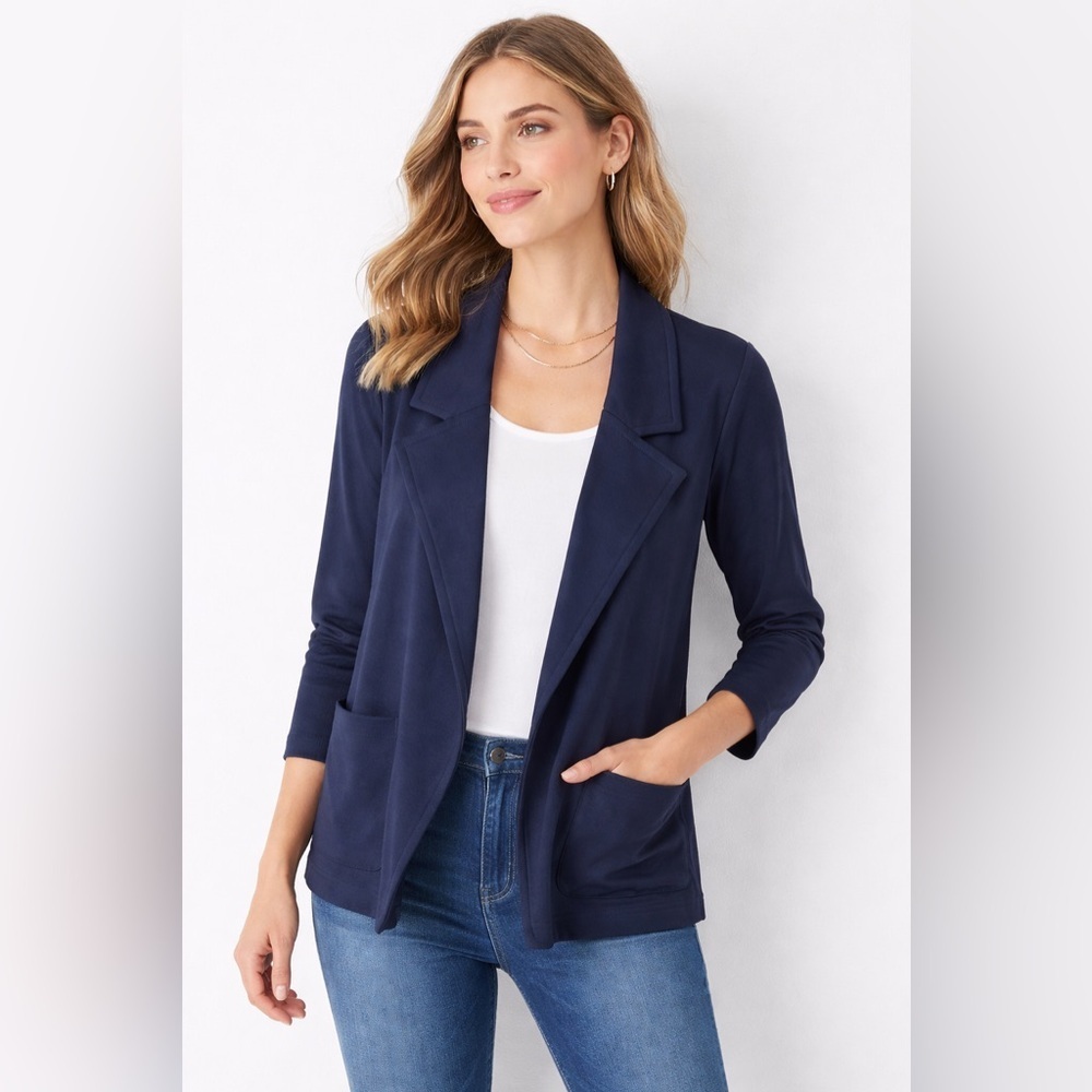 J. Jill Navy Open Front Knit Blazer Jacket Size S